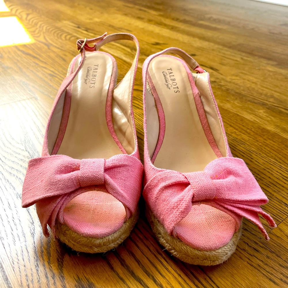 Pink Talbots sling back peep toe wedges